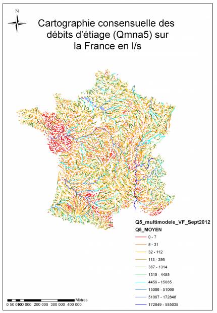 Cartographie de consensus du QMNA5 sur la France entière en l/s