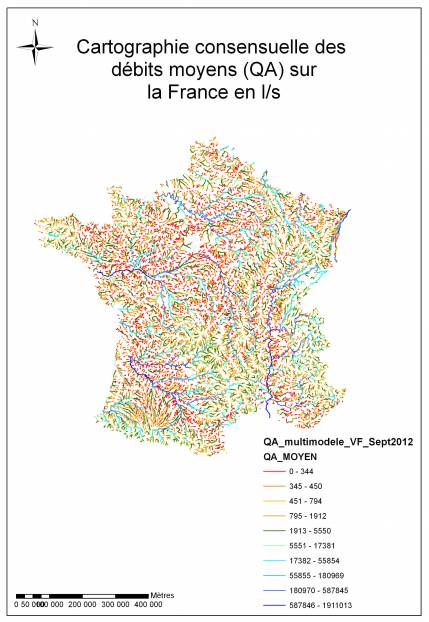 Cartographie de consensus du module sur la France en l/s